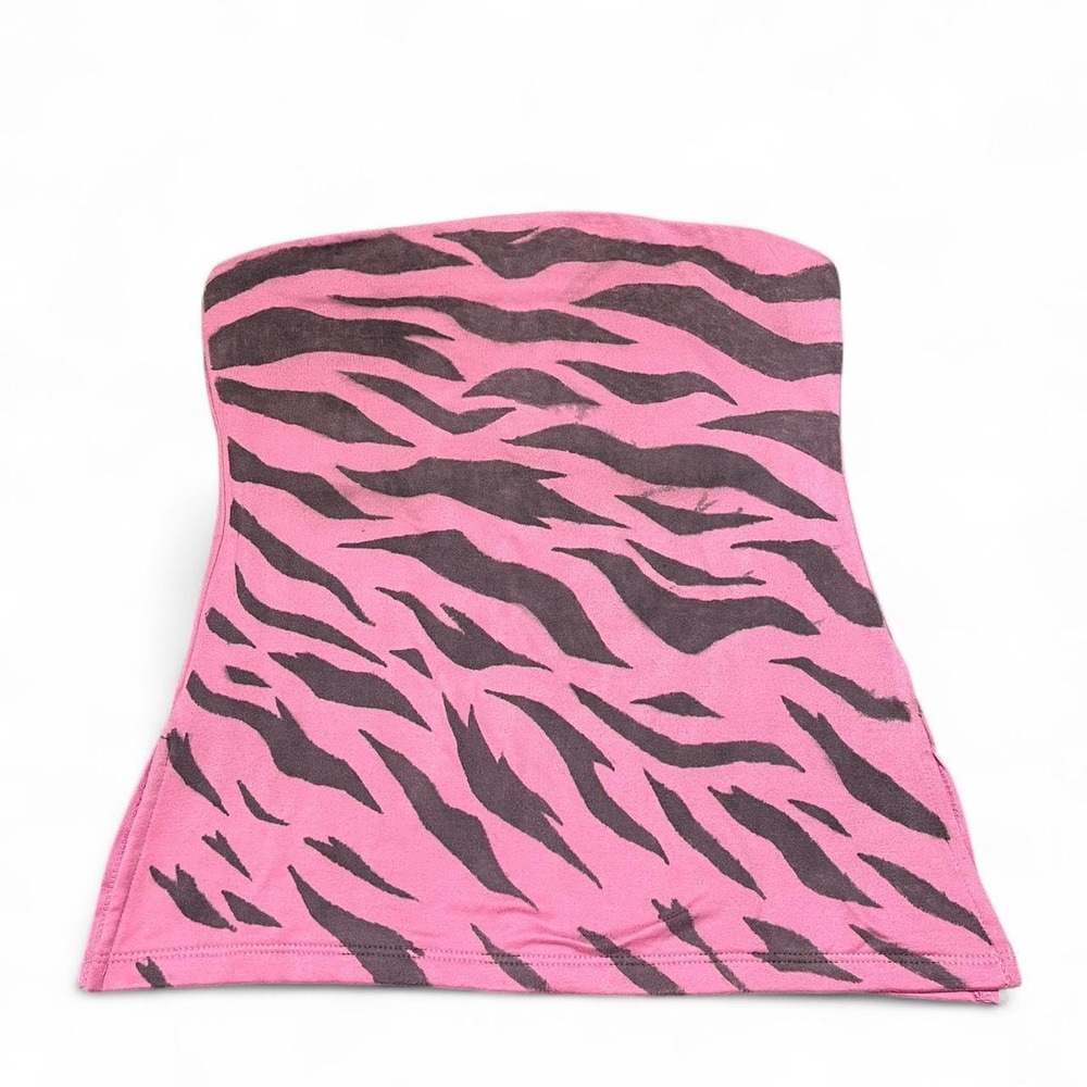 y2k style pink zebra print tube top